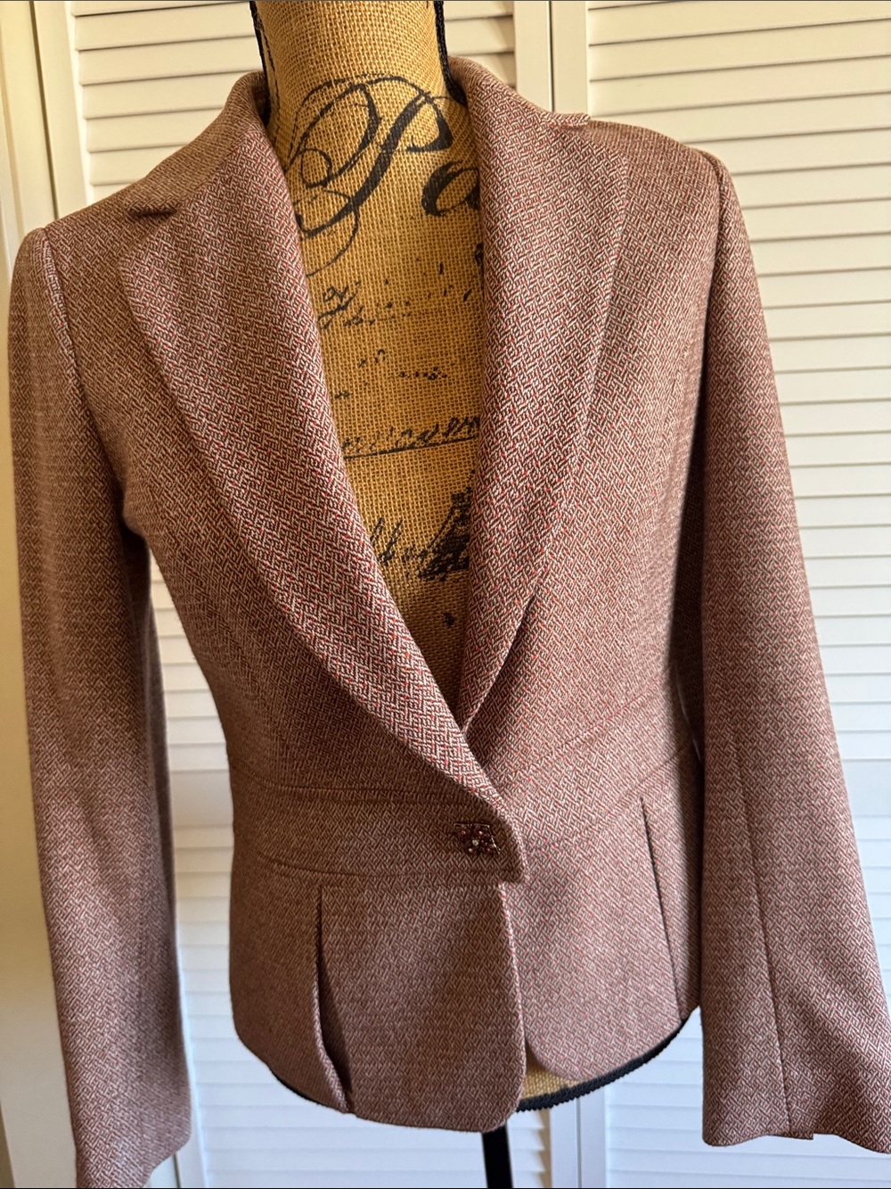Etcetera Rose-Toned Tweed Textured Single-Button Blazer